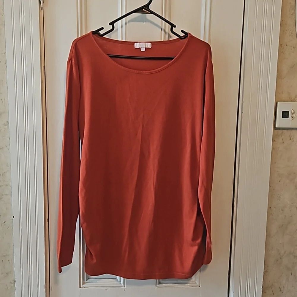 Bi-ome Burnt Orange Caramel Long Sleeve Maternity Tee Side Ruching XXL